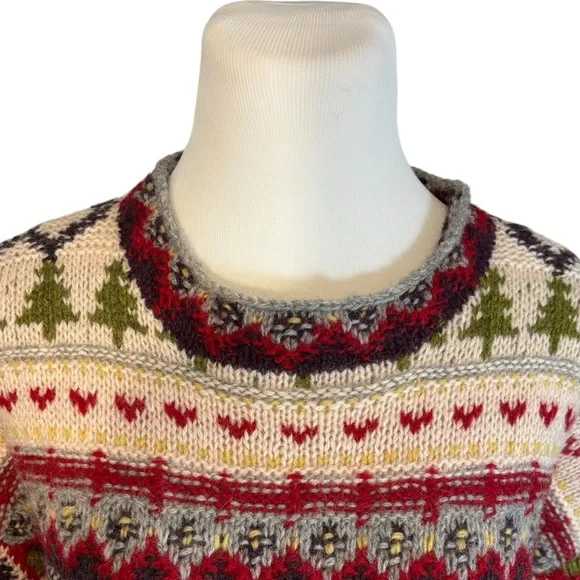 Limited Handknit (L) Unisex Multicolor 100% Wool Christmas Pullover Sweater - Picture 6 of 10